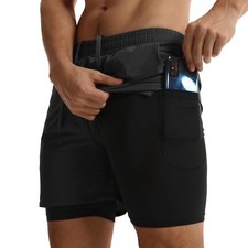 Men's 2 in 1 Running Shorts with Liner 5" Quick Dry Workout Gym Sports Shorts...