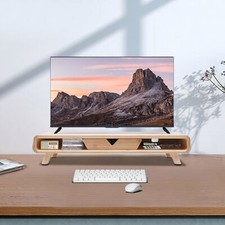 24 Bamboo Monitor Stand & Back Baffle Drawer Desktop Stand Riser 4.5 Height