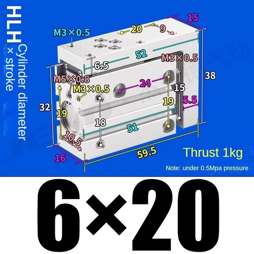 Pistone cilindro pneumatico tipo guida tavolo laterale aria HLH6 10S/15S/20S/30S - Foto 15 di 17