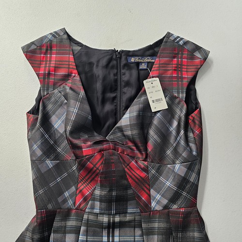 NWT Brooks Brothers Dress Size 0 PETITE Tartan Jacquard Black Red Pleated $398 - Picture 6 of 18