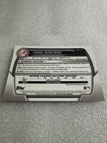 2023 Bowman Chrome Mega Prospects•Pink Refractors•BCP173 Hans Montero 045/199 - Picture 4 of 4