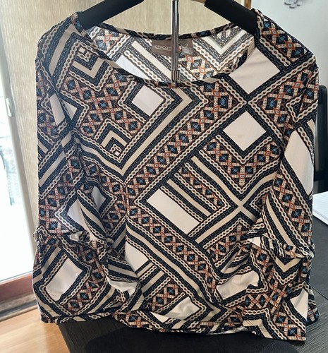 Chico’s Women’s Blouse Multicolor Size 2 Geometric Tunic 3/4 Bell Sleeve Scoop - Picture 13 of 15