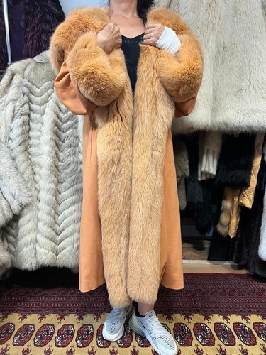 Fox Coat Cashmere with Fox Fur Real Fur L-3XL - Picture 7 of 24