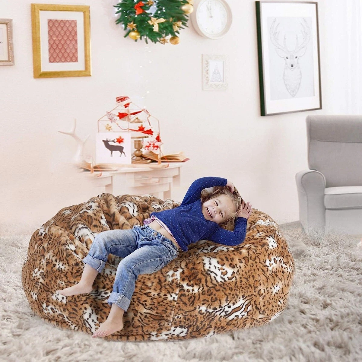 LONABR Bean Bag Chair Lounger Sofa Seat Self-Inflated Sponge Filling Kids  Adults