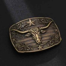 American Flag Bull Western Cowboy, Cowgirl Belt Buckle Antique Bronze Tone