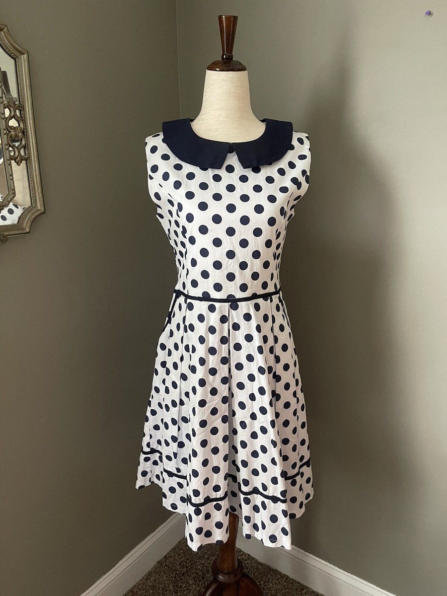 Lindy Bop Blue White Polka Dot Dress UK 12 US 1950s Midcentury Style Fit  Flare