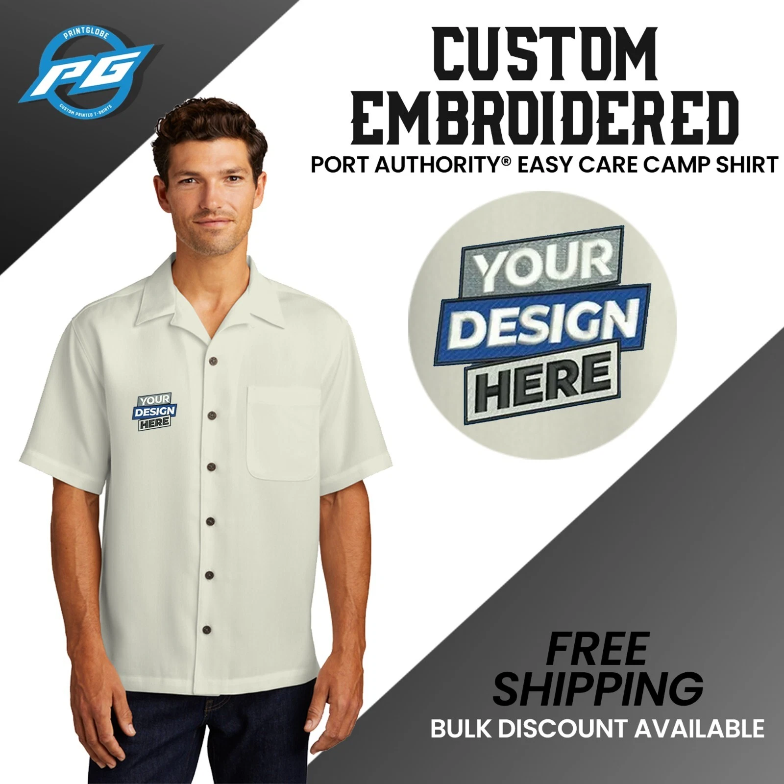 1970's Vintage Style Shirt Button Down Camp Shirt Custom Embroidery Logo (S535)
