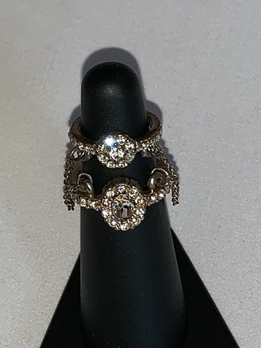Vintage Double Ring with Chains Costume Jewelry Rare see details - Picture 7 of 11