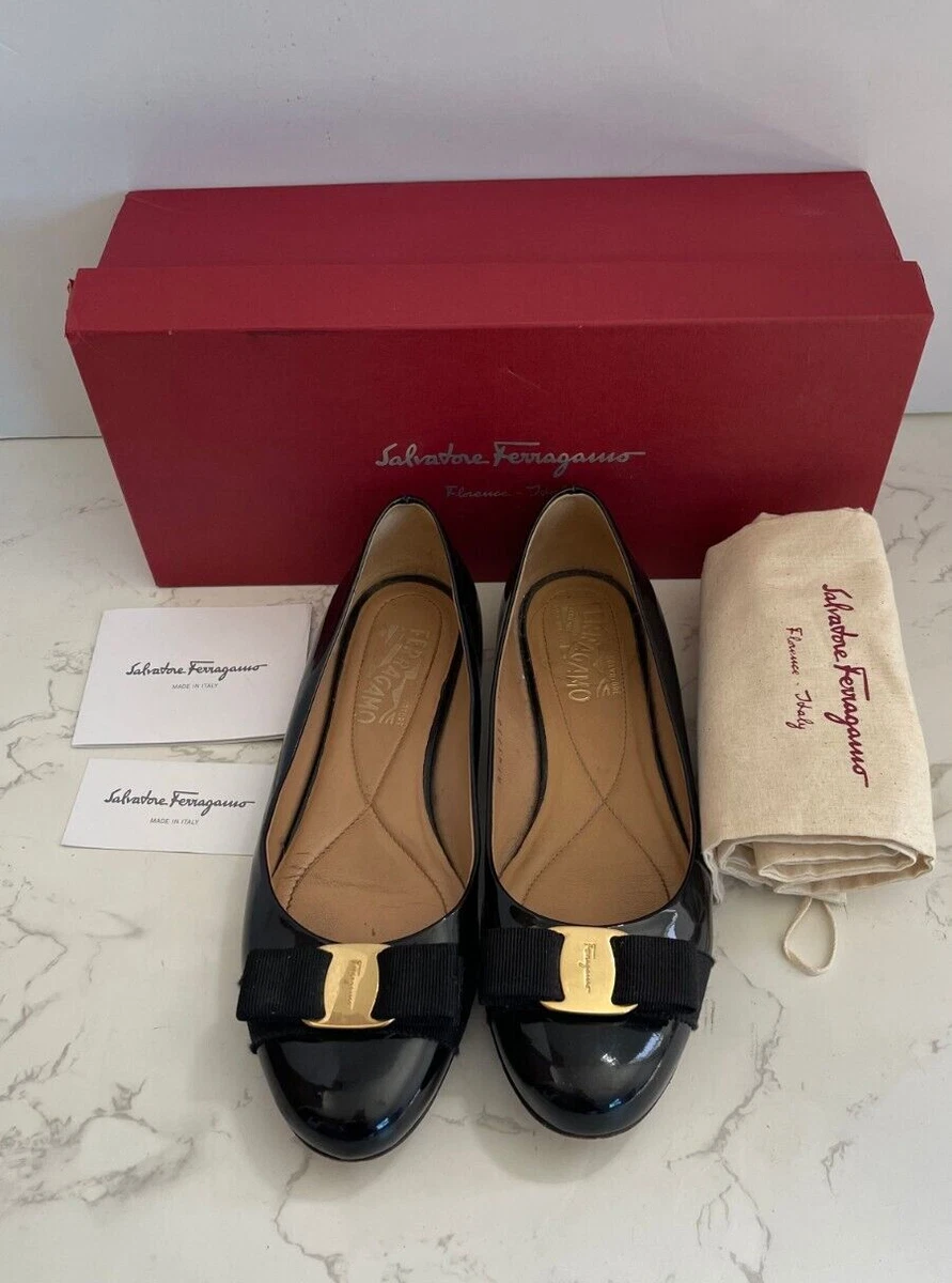 Salvador Ferragamo Boutique Bow Low Heel Pumps 8B Black Women