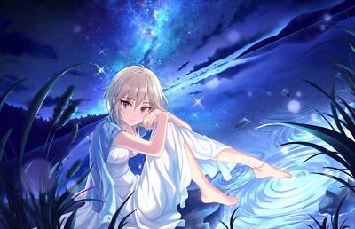 Anime girls short hair white dress anastasia Playmat Gaming Mat