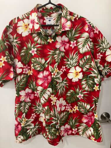 Proper Tropics hawaiin red short sleeve cotton button Shirt men's 2XB NEW