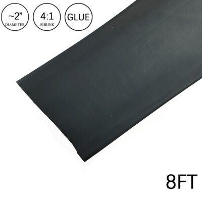 4:1 Heat Shrink Tubing 2'' 8FT Black Glue Waterproof Dual Wall Wires Wrap