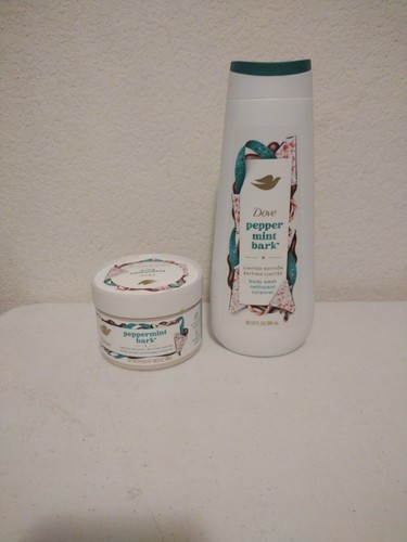DOVE Limited Edition Holiday Peppermint Bark Body Scrub & Body Wash. E