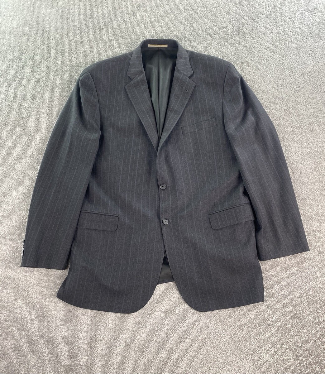 Burberry London Suit Jacket Mens 46 L Gray Wool Pinstriped