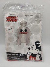 Disney Rain Poncho Mickey Mouse Youth Vinyl Reusable New Jerry Leigh One Size