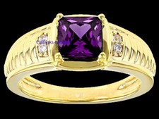 Natural Amethyst CZ Gemstones with 925 Sterling Silver Gold Plated Ring C8440