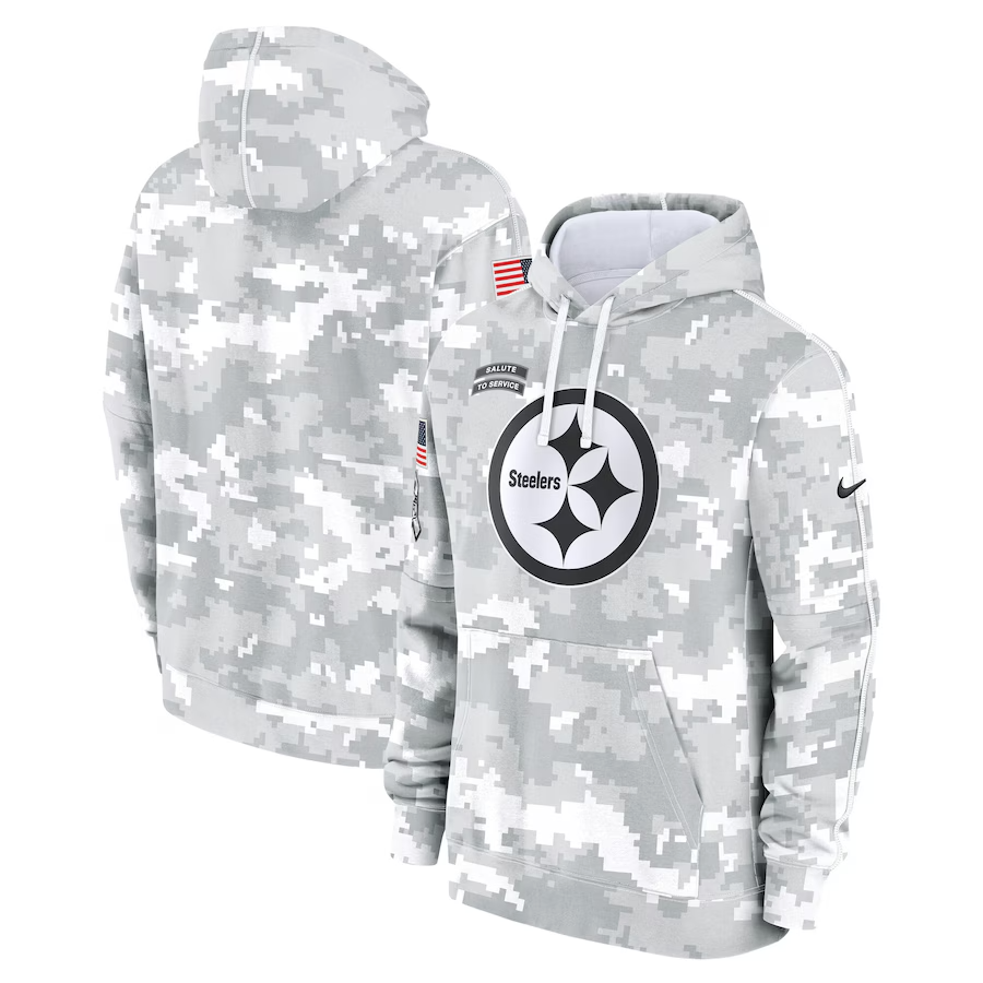 2024 Pittsburgh Steelers Salute Service Club Arctic Camo Fleece Pullover Hoodie