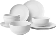 12-Piece White Bone China Dinnerware with Lightweight Durable Chip Resistant Des