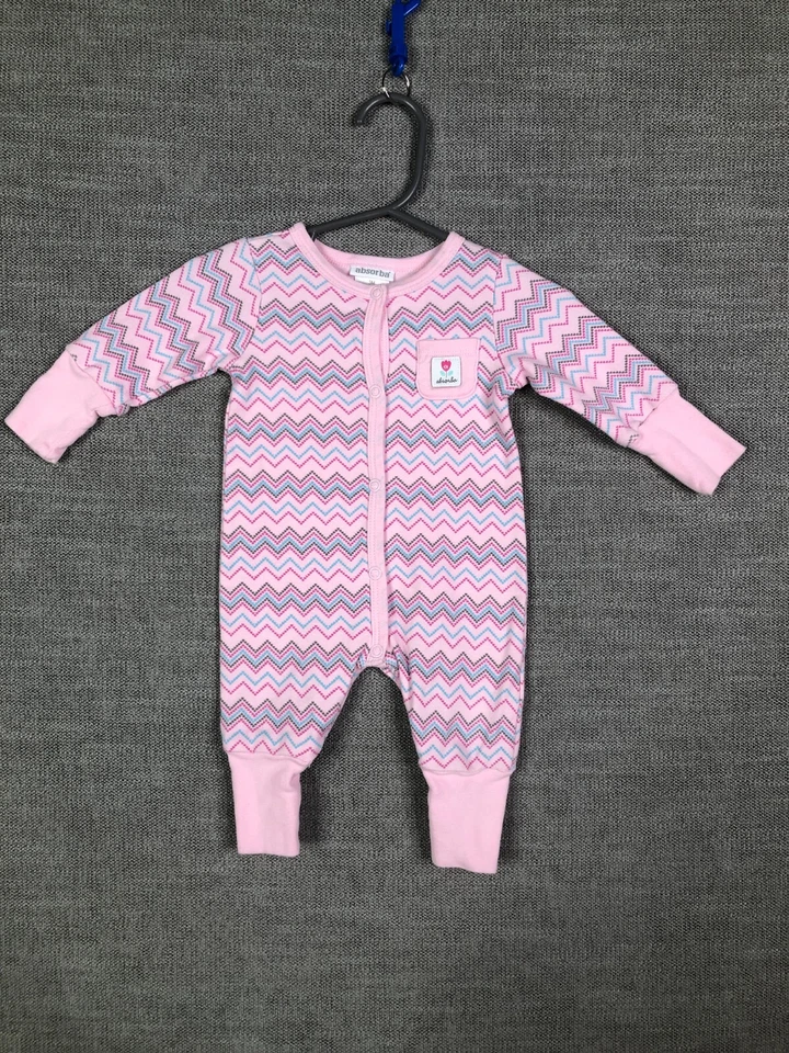 Mameluco Absorba Niñas 3m Meses Rosa Zig Zag Rayas A Presión Manga Larga Tejido Foto 2 de 4
