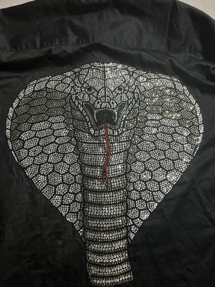Camisa con botones Bedazzled Cobra de Anthony Vega para hombre 2XL negra manga larga. Foto 2 de 4