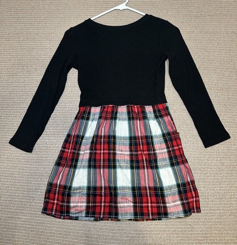 Old Navy Girls Dress Size M(8) Red/Black Plaid Long Sleeve - Picture 5 of 9