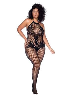 Mapale Crotchless Floral Halter Bodystocking Plus Size | One-Piece Lingerie