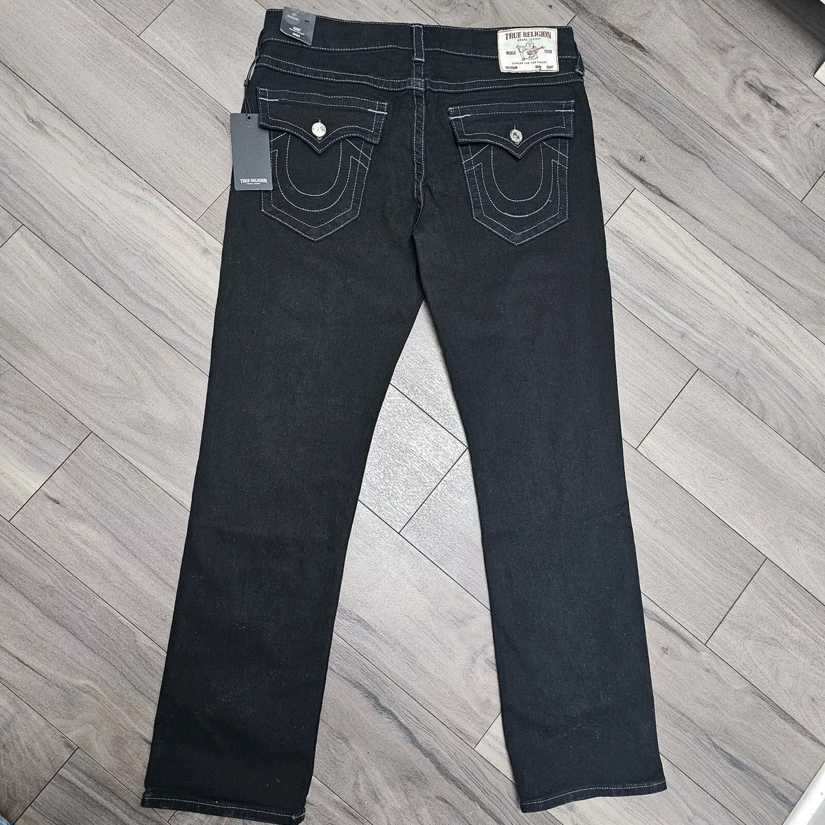 True Religion Ricky Relaxed Straight Black Button Flap Pocket Jeans 34  34x32