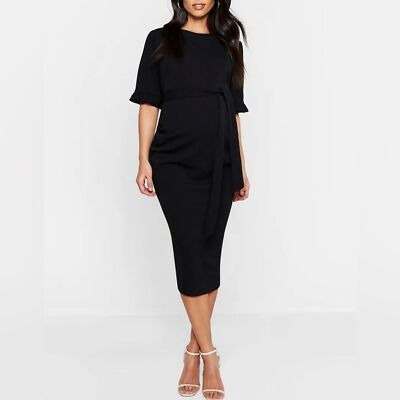 Boohoo maternity black ruffle midi bodycon dress women s size small 4