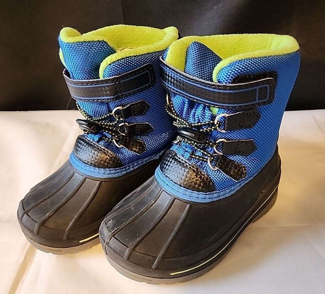 Boys Snow Boots 3M Thinsulate Size 9 Water Resistant Blue & Green Top-image