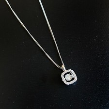 Elegant 925 Sterling Silver Diamond Halo Pendant Necklace