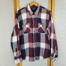 Men's Buffalo Plaid Shirt Long Sleeves Casual Button Up Size Large Blue Burgundy