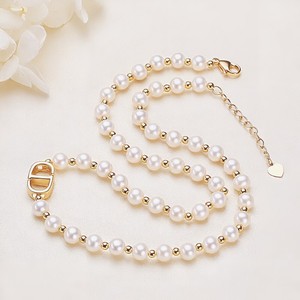Authentic Freshwater Pearl Necklace Bracelet Set Gold Plated Beaded Jewelry for Women