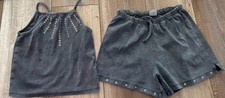 Zara 9/10 Outfit Girls Tank Shorts Mineral Wash Metal Details