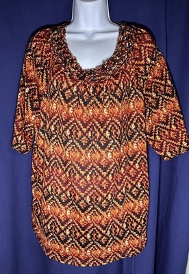 White Stag Women's Green & Orange Paisley 3/4 Sleeve Blouse Size XXL