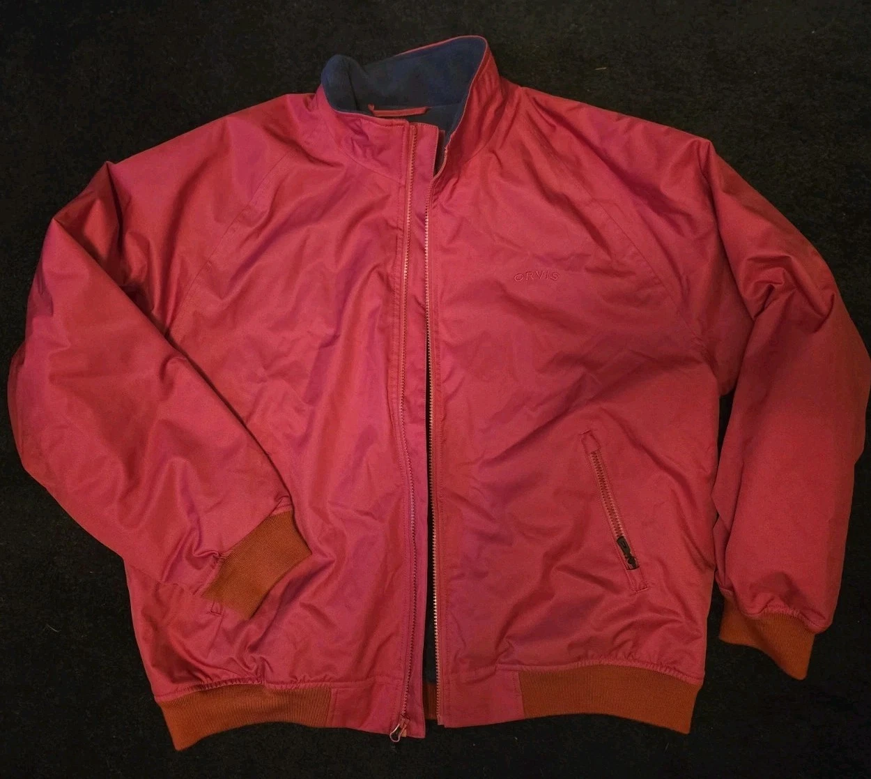 Mens XL ORVIS Trout Bum Red Bomber Fleece Lined Coat Full Zip. Zip pockets.