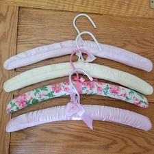 Vintage Padded Satin, Cotton Lingerie Clothes Hangers Colorful 80s Lot of 4 SEE