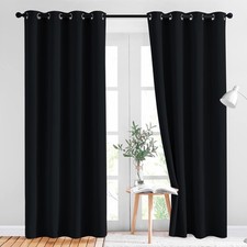 Black Blackout Curtains for Bedroom 84 inches Long-Light Reducing Thermal
