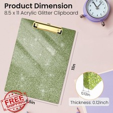 Juvealoe Glitter Clipboards Set of 2 - 8.5x11" Acrylic, Gold Clip, Grass Green