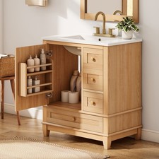  Video 30" Bathroom Vanity with Ceramic Sink, Freestanding Bathroom Cabinet w