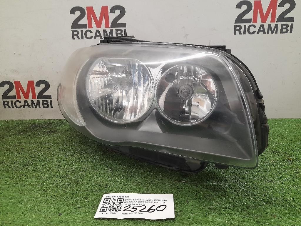 FARO ANTERIORE DESTRO PER BMW Serie 1 Serie (E87) 63117249652 N47D20A (07>)