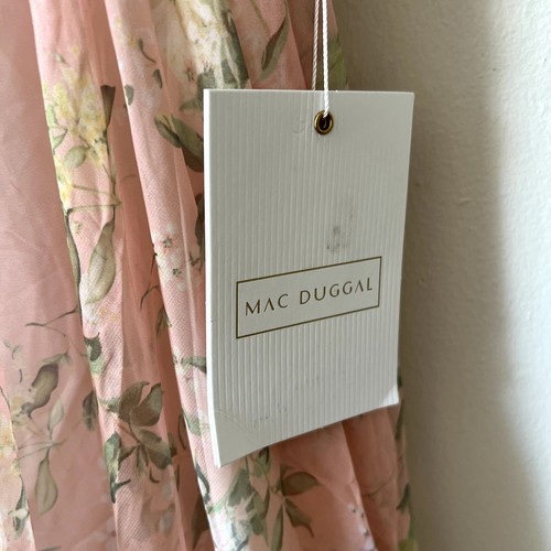 Maxi abito Mac Duggal 67803 floreale chiffon ritaglio volant spalle ballo taglia 6 C7 - Foto 10 di 13