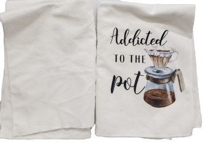Set of 2 Same Kitchen Microfiber Towels (16''x24'') COFFEE,TEA,ADDICTED TO THE POT