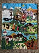 VTG Handmade Peruvian Arpillera Folk Art 3D Applique Tapestry Wall Hanging 25x19
