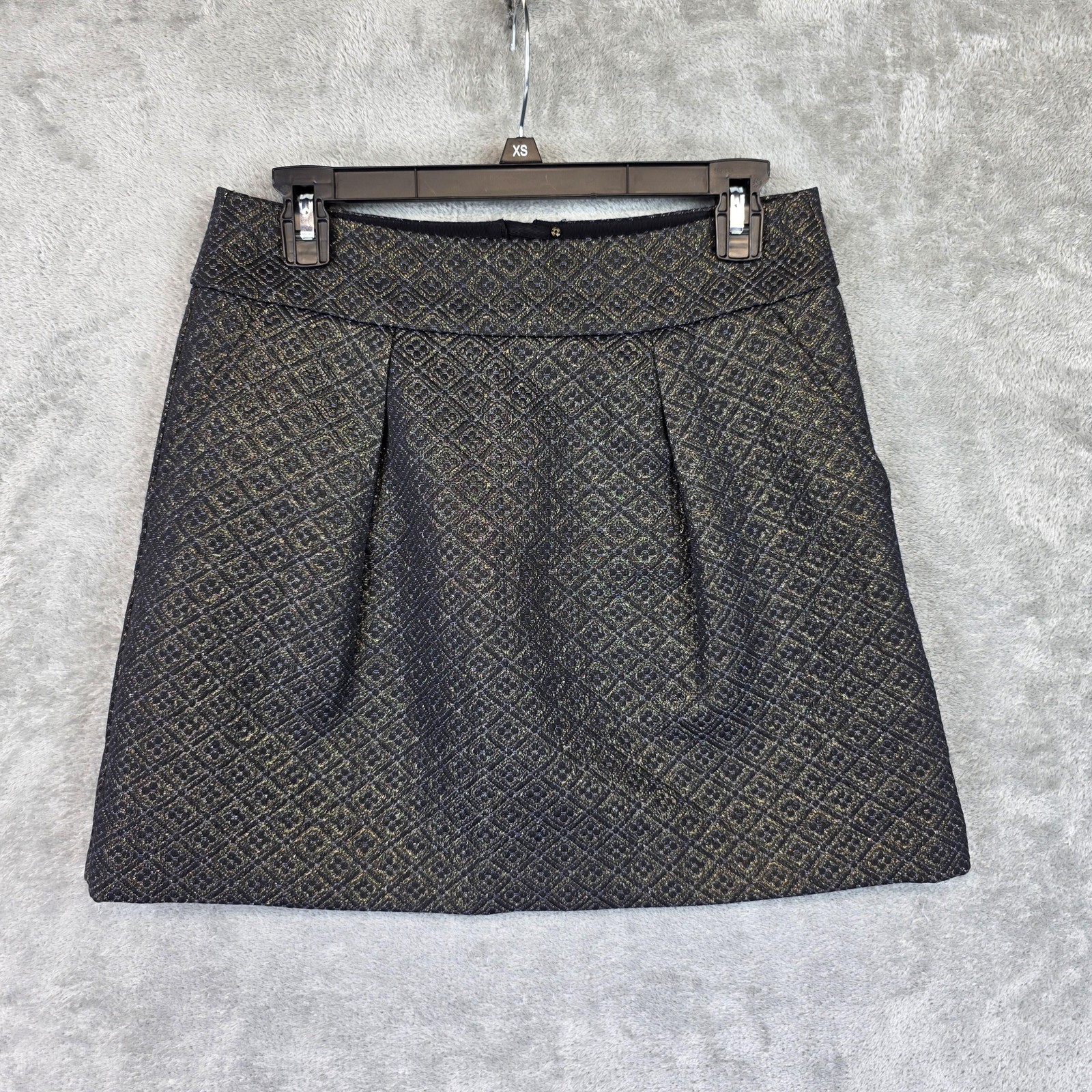 LOFT Skirt Womens 8P Black Metallic Geometric A Line Short Pleated Lined Zip