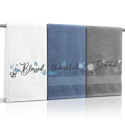 3 Pack Blessed Thankful Grateful Embroidered Cotton Hand Towels 13x30 Inch Ru...