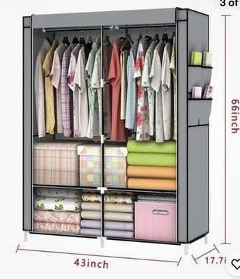 66''HX 42''W Wardrobe Storage Closet Portable Clothes Organizer Free Standing Gray