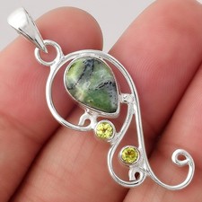 Crisoprasio Dendritico - Africa e Peridoto Ciondolo Argento 925 Gioielli P-1039