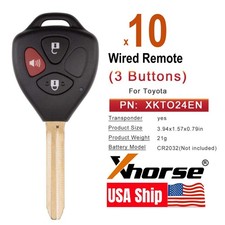 5x Xhorse Universal Wire Remote Key for Toyota Style 3 Buttons XKTO24EN for VVDI