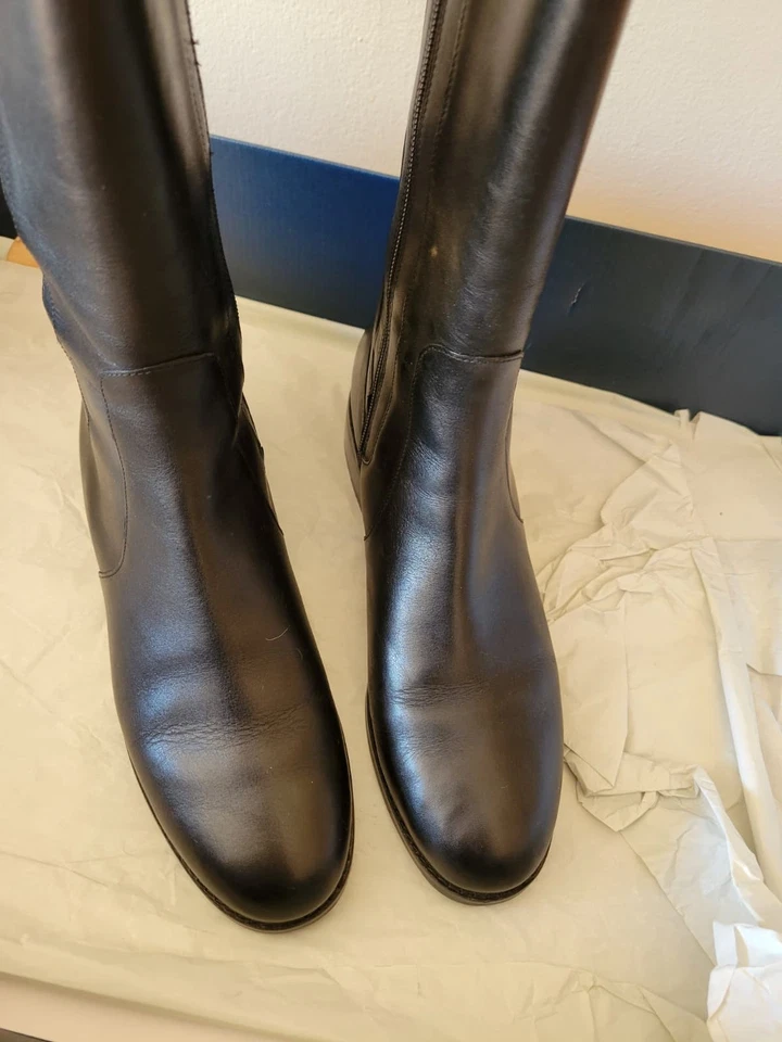 Botas de montar Cole Haan Noelle de cuero negro hasta la rodilla talla 8,5 39 Foto 2 de 4