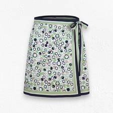 1990s Vintage Talbots Green Navy Circle Print Retro Mod Silk Wrap Skirt Size 12